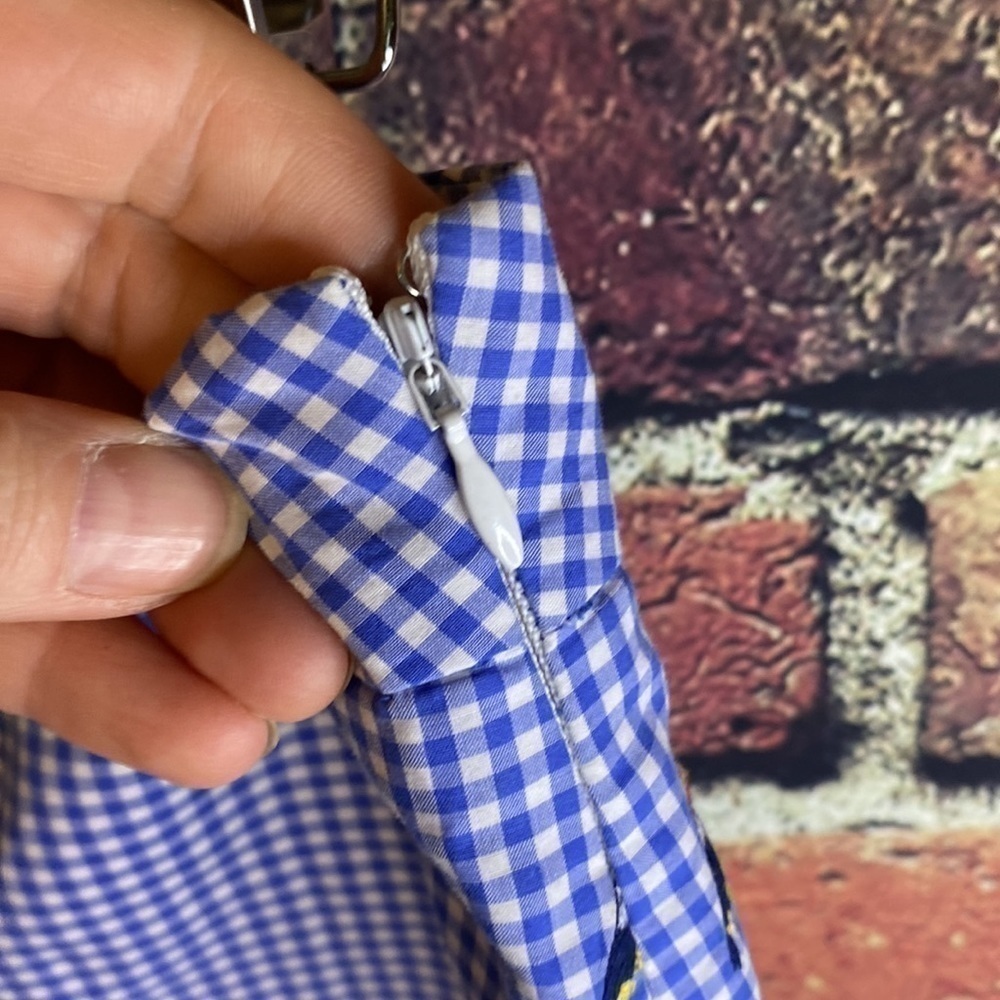 Talbots Blue & White Checkered Mini Skirt with Toucan Bird Size 12 - Picture 7 of 11